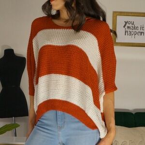 Bella Berry Oversized Knit Striped Hoodie Dolman Sleeves Comfy Relaxed Fit